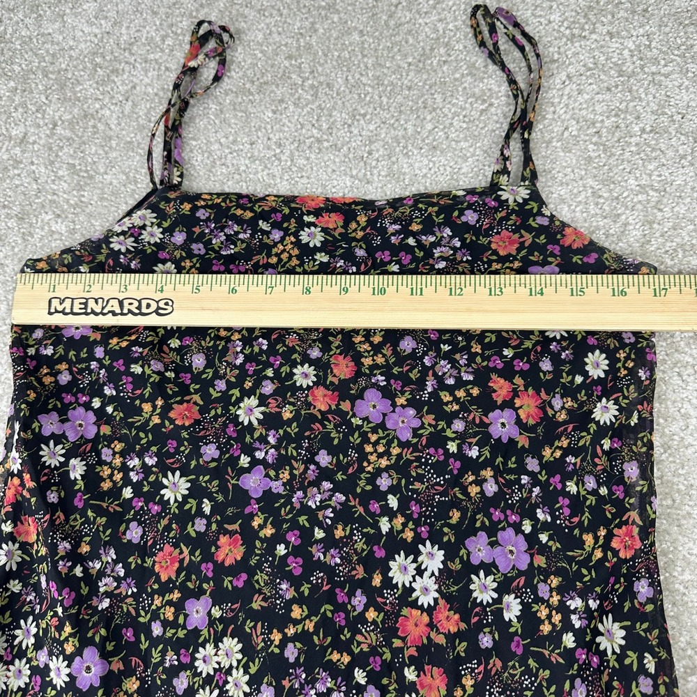 City Triangles Vintage 90s Floral Chiffon Ruffle Midi Dress Black Purple Size 11 - Picture 4 of 12